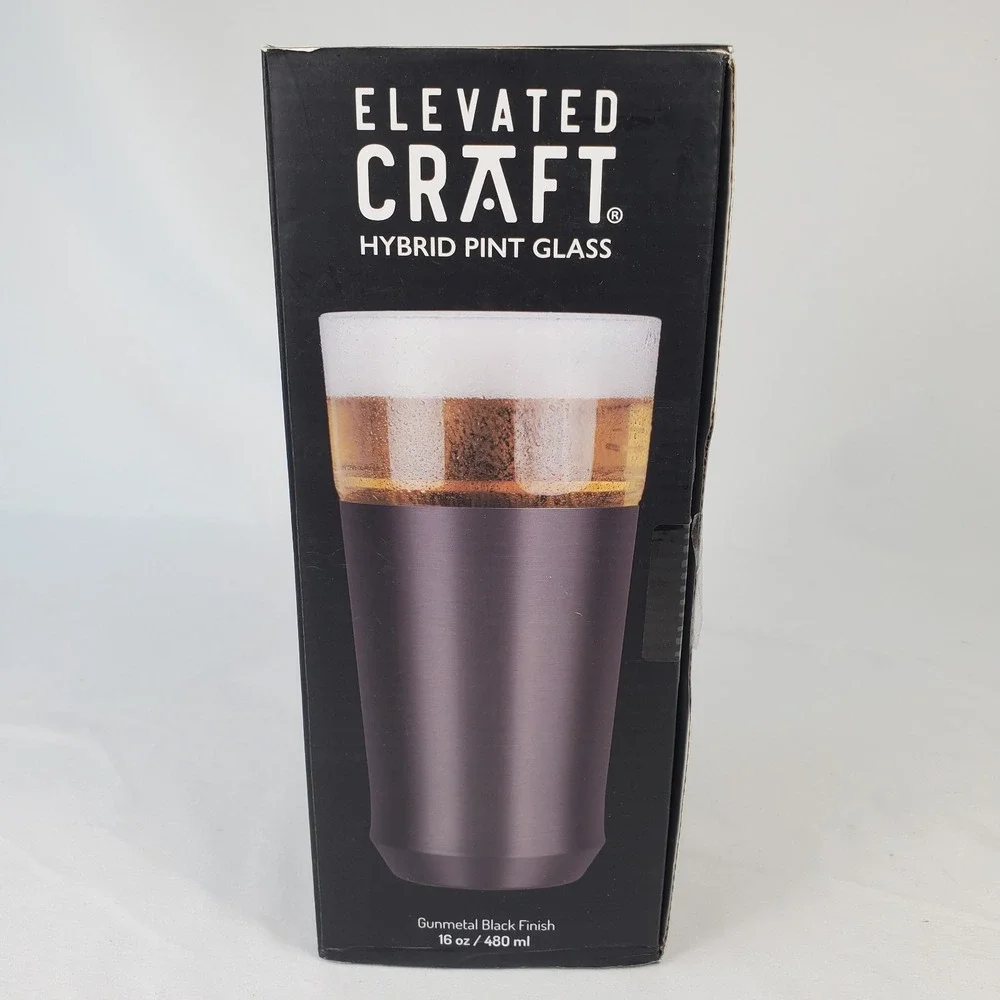Elevated Craft Hybrid Pint Glass Gunmetal Black Steel Beer 16oz OPEN BOX